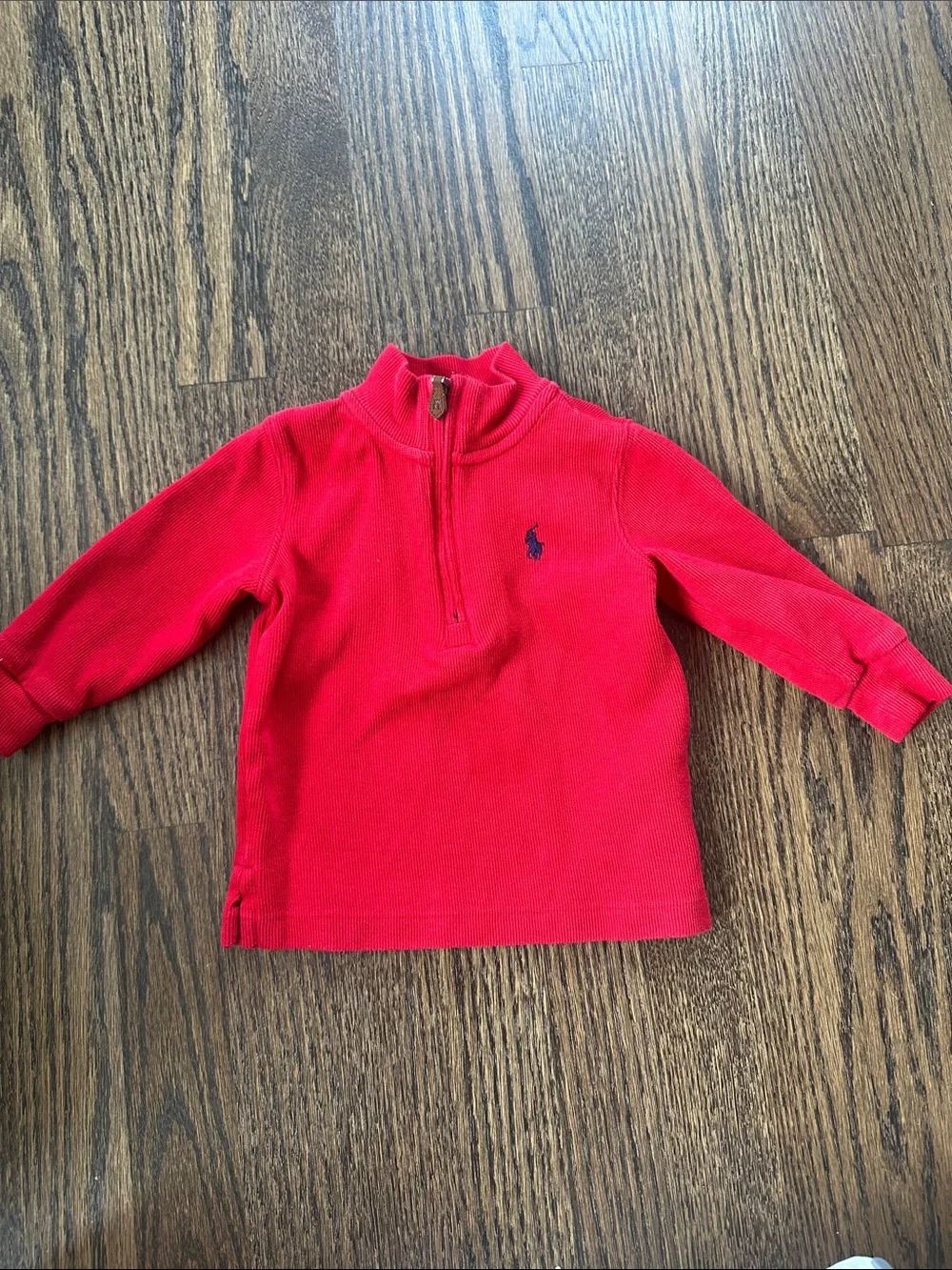 Ralph Lauren Bright Red Half-Zip Kids Sweatshirt with Navy Pony 12M